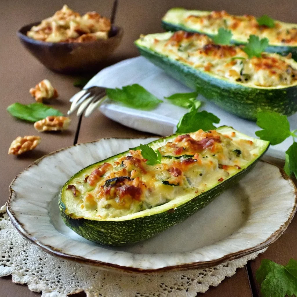 zucchine al forno con brie e noci