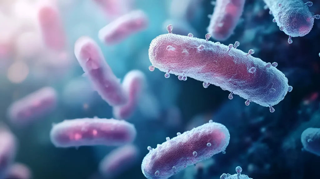 Foto al microscopio di batteri dalla forma allungata