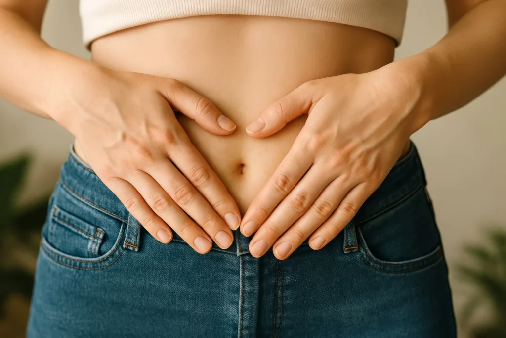 Dettaglio di donna con le mani sulla pancia